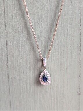 Blue Sapphire Pear Halo Pendant Necklace – Sri Lanka